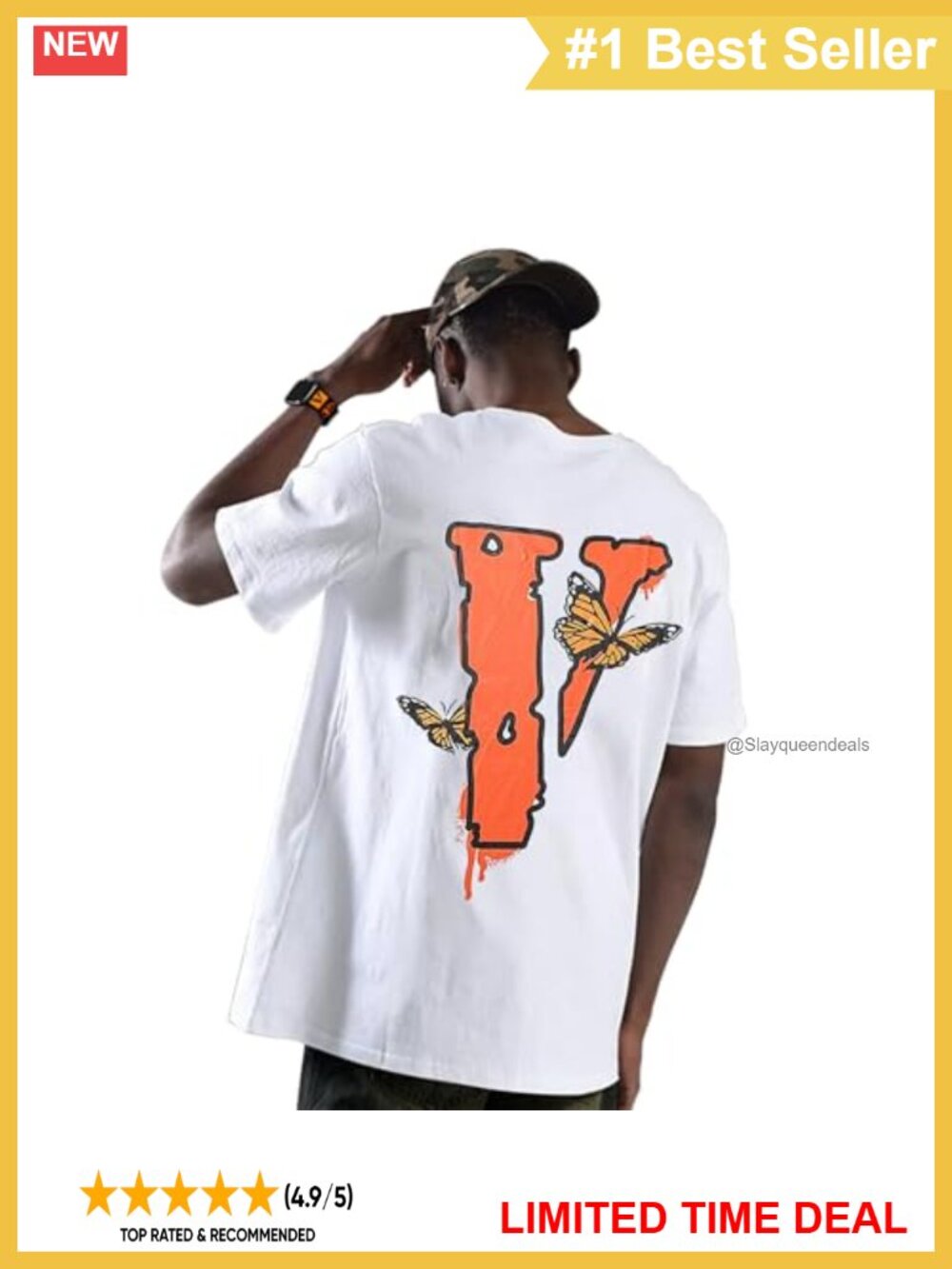 Men's Oversized Short Sleeve Graphic Tee V Letter Print Hip Hop Top